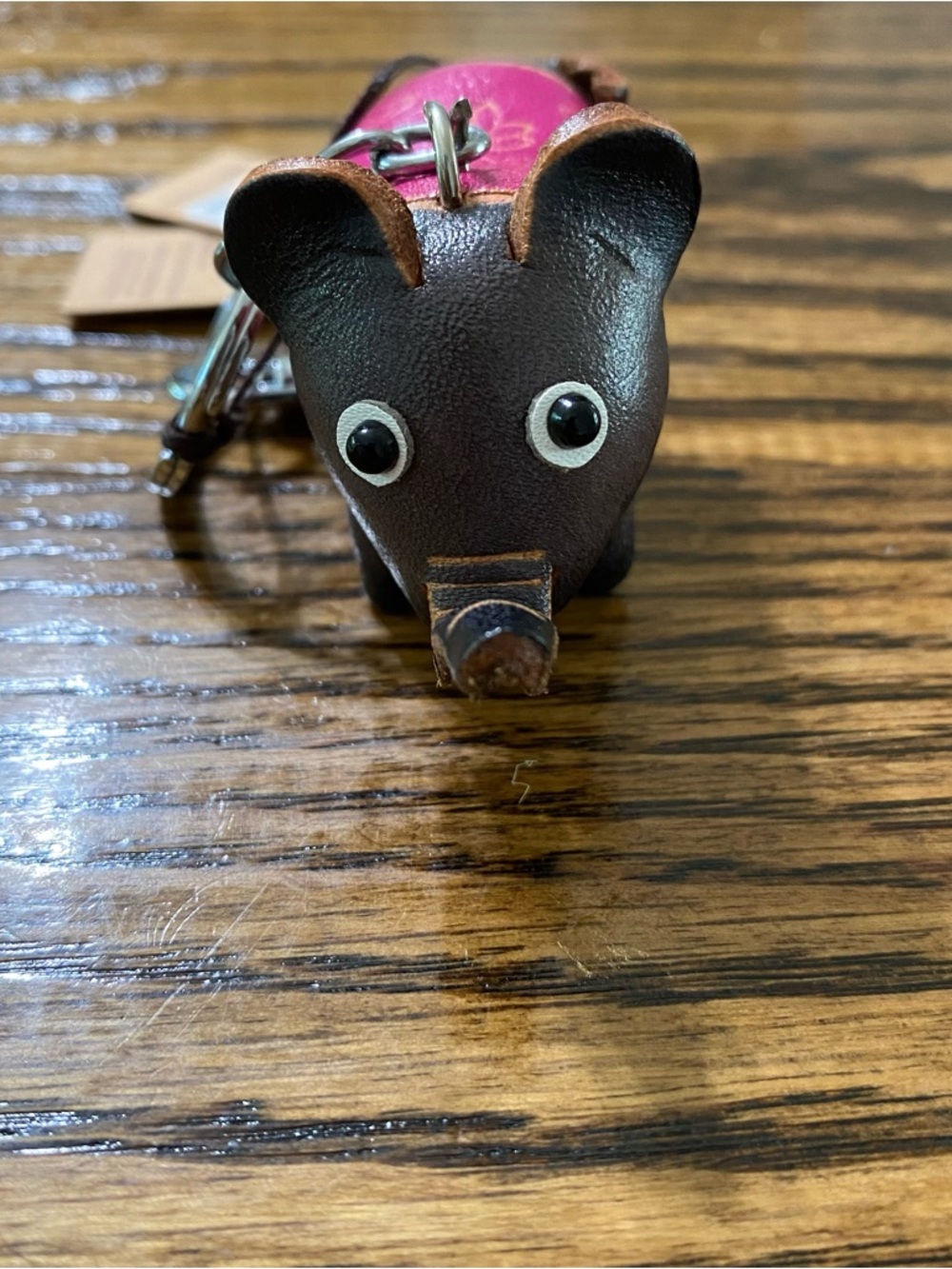 Handmade Brown Leather Elephant Keychain Bag Charm Cute Animal Accessory